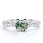 Round Natural Druzy Moss Green Agate And Moissanite Pave Twisted Infinity