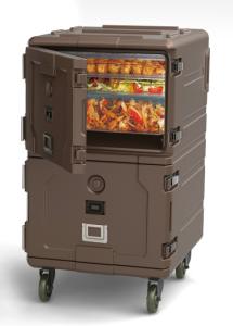 Quality Durable Brown Double Compartment 2 Full Size Insulated Food Pan Transport Cart wholesale