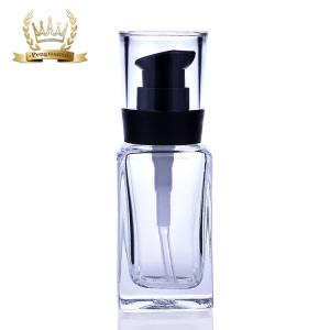 Quality smooth Pump Liquid Foundation Bottles 30ml Clear Square Bottle wholesale