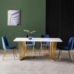 Marble Effect Luxury Dining Table And Chairs White With Stainless Steel Leg UK
