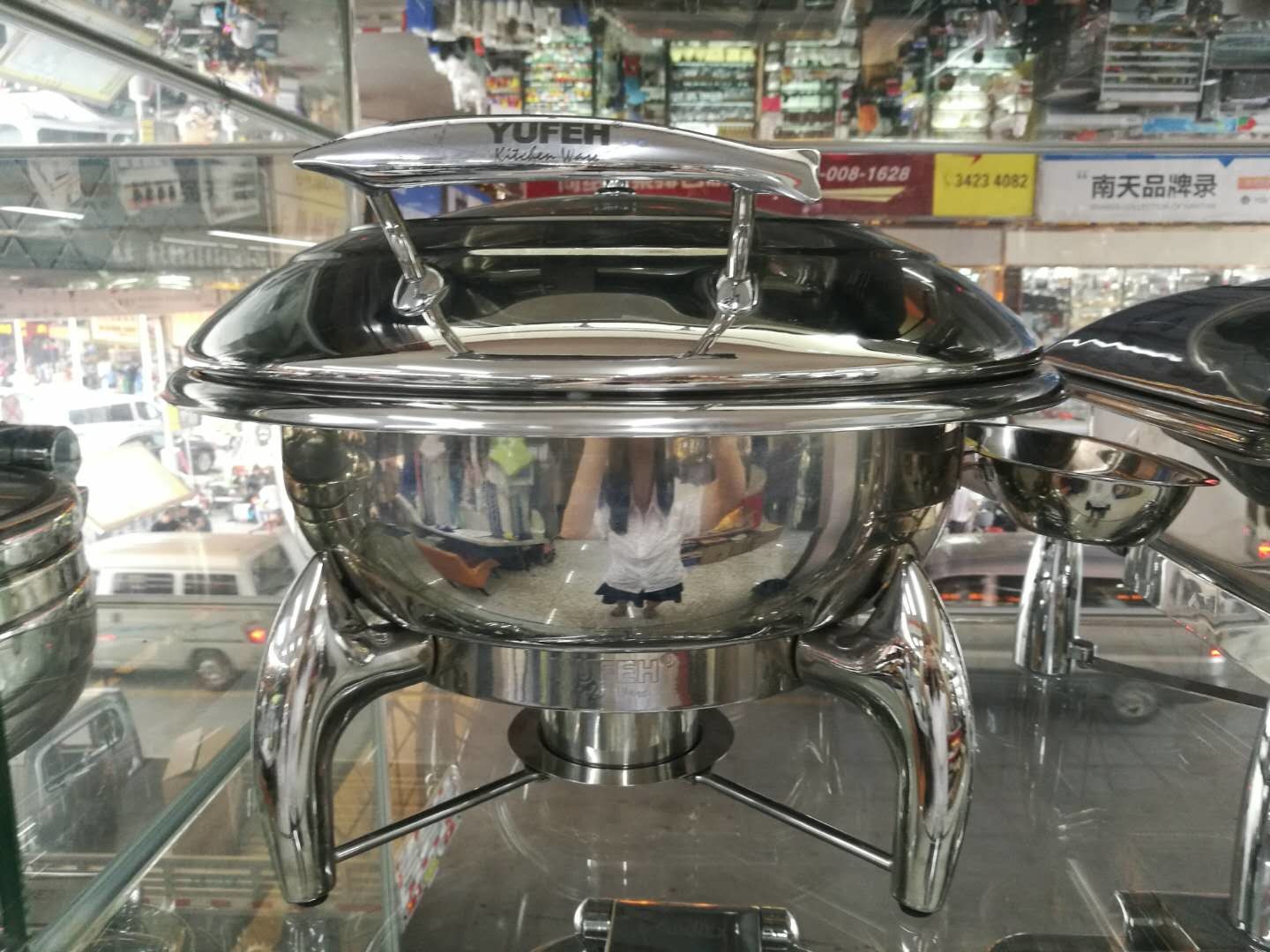 Round Chafing Dish Hydraulic Lid with Glass Window Optional φ35cm 6.0Ltr Food Pan Stainless Steel Cookwares