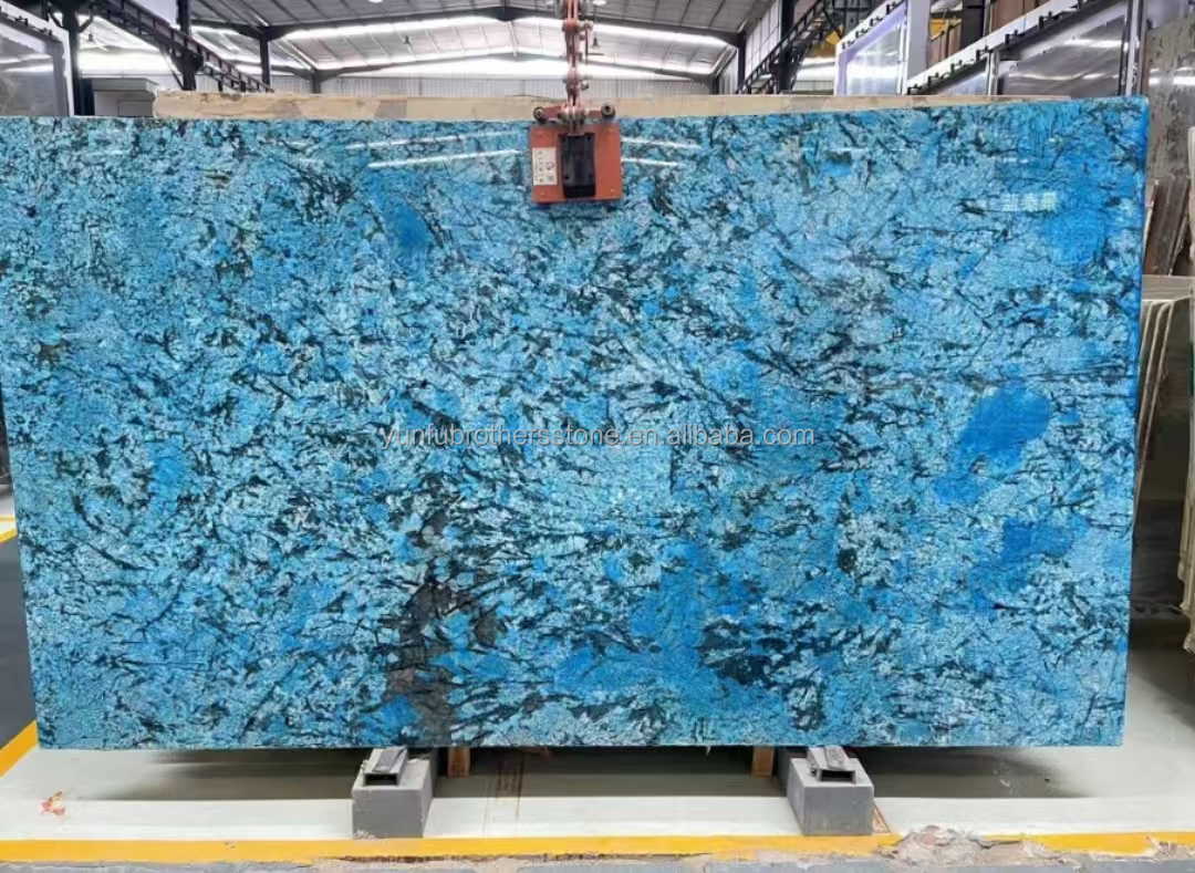 Modern Luxury Fantasy Blue Stone Calcite Marble Dining Table Top with Polished Finish