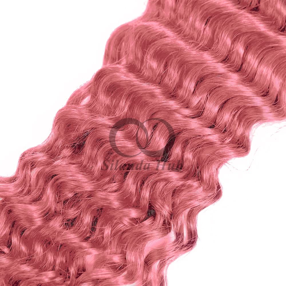 #T1B/Pink Deep Wave Remy Human Hair Bundles Sew In Weave Bundles Brazilian Bundle Deals