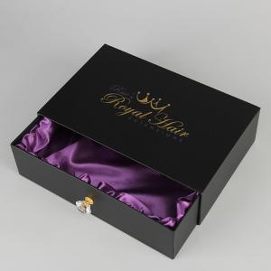 Quality Handmade Luxury Hair Extension Packaging Box Black Cardboard Drawer Box wholesale