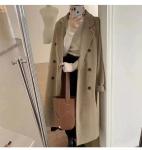 Fall and Winter Woman′s Coats Ladies Jackets Woolen Solid Turn Down Collar Long