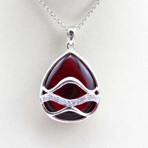 Quality Women Jewelry 925 Silver Red Agate Cubic Zirconia Pendant Necklace (KP02) wholesale