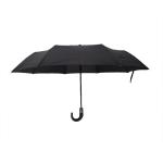 Men Black Auto Open Close Umbrella Crook Leather Wrapped Handle No Print