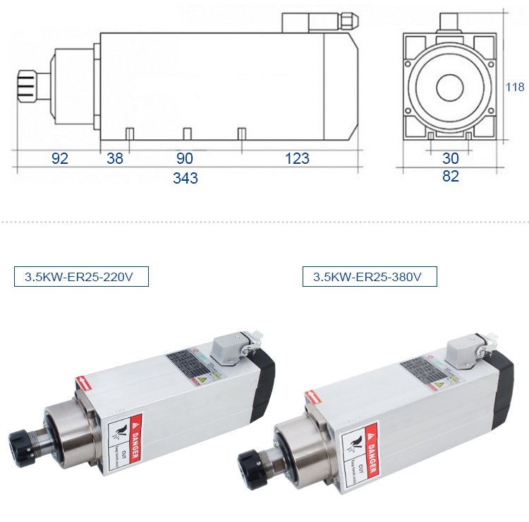 3.5kw Air Cooled Spindle ER25 Spindle 300Hz GDZ93*82-3.5kw with Maximum Torque 1.59Nm