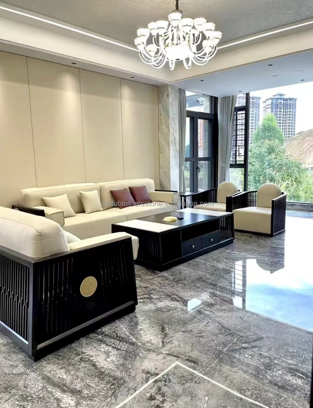 Italian Natural Stone Silver Fir Black Grey Look Marble Textured Slab for Home Wall Panel