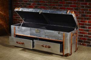 Quality Retro Vintage Leather Storage Trunk Aluminium Sheet Lifted Cover 2 Drawers For Office wholesale