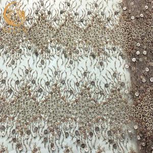 Quality Gold African Beaded Handmade Embroidery Lace Fabric With Appliques wholesale