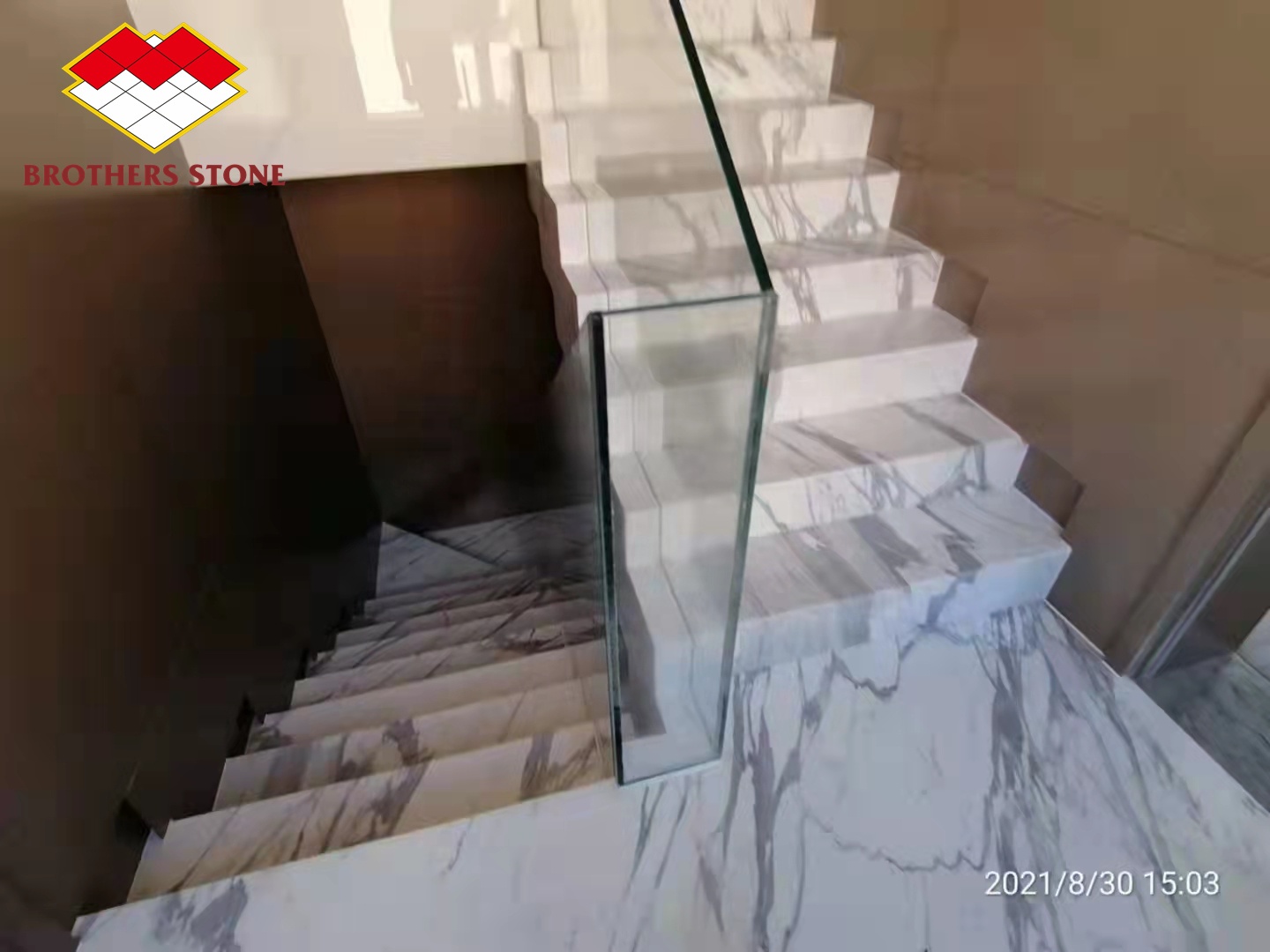 Polished Calacatta Gold Steps on Italy Marble Staircases in Modern Luxury Stone Interior