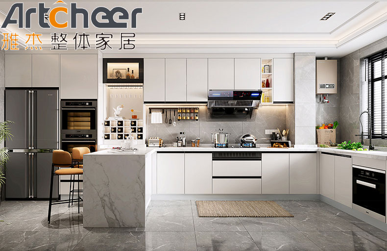 White Color U Shape Kitchen Cabinet WPC Material Customized Size for Modern Home Made