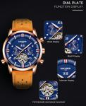 KINYUED J019-3 Private Label Gold Case Genuine Leather Auto Date Skeleton