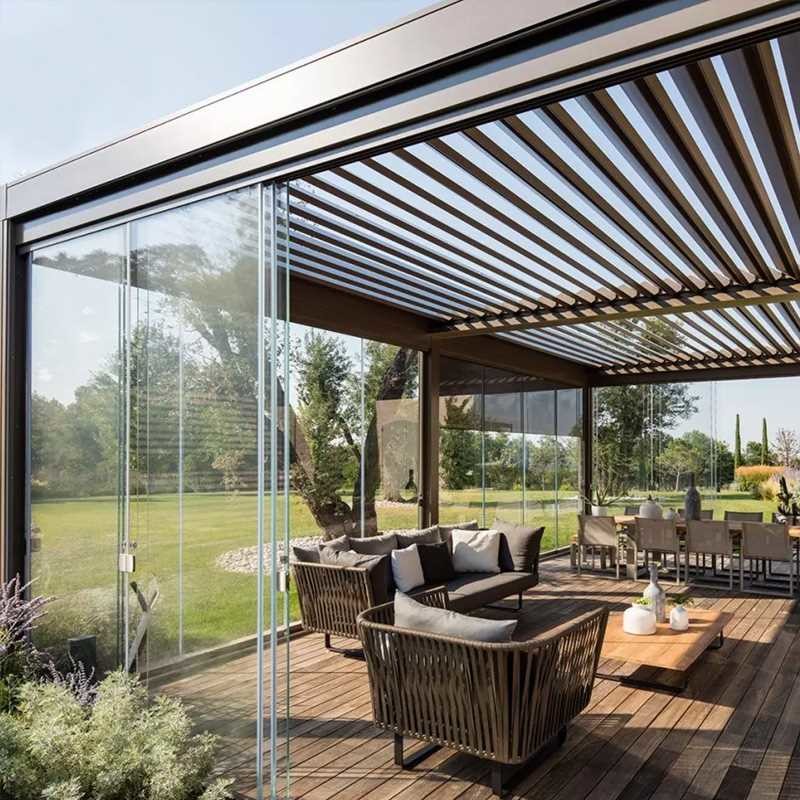 Imitation Wood Grain Forest Garden Landscape Modern Aluminum Louvered Pergola