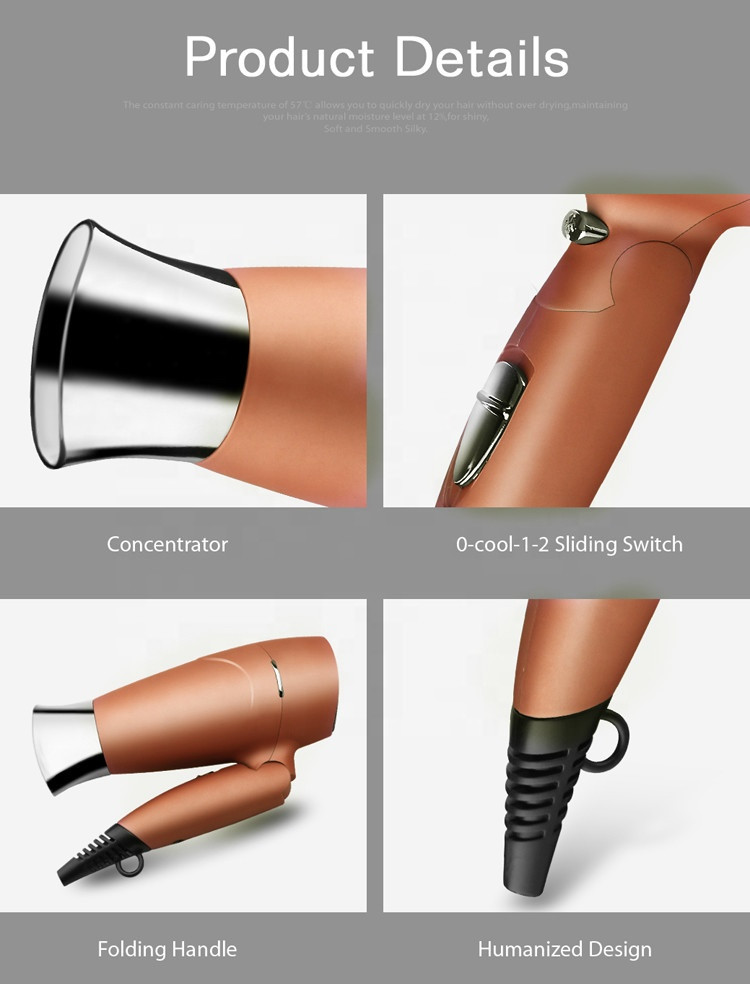 Axial Flow Plastic Dual Voltage Travel Hair Dryer With Concentrator Nozzle