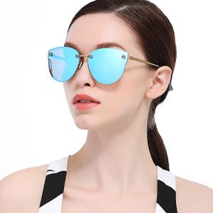 Quality Fashionable Classic Rose Women Cat Eye Rimless Sunglasses Mirror Polarized wholesale