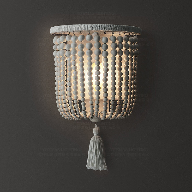 Weathered White wood beads chandelier lighting Pendant bedroom white chandelier(WH-CI-148)