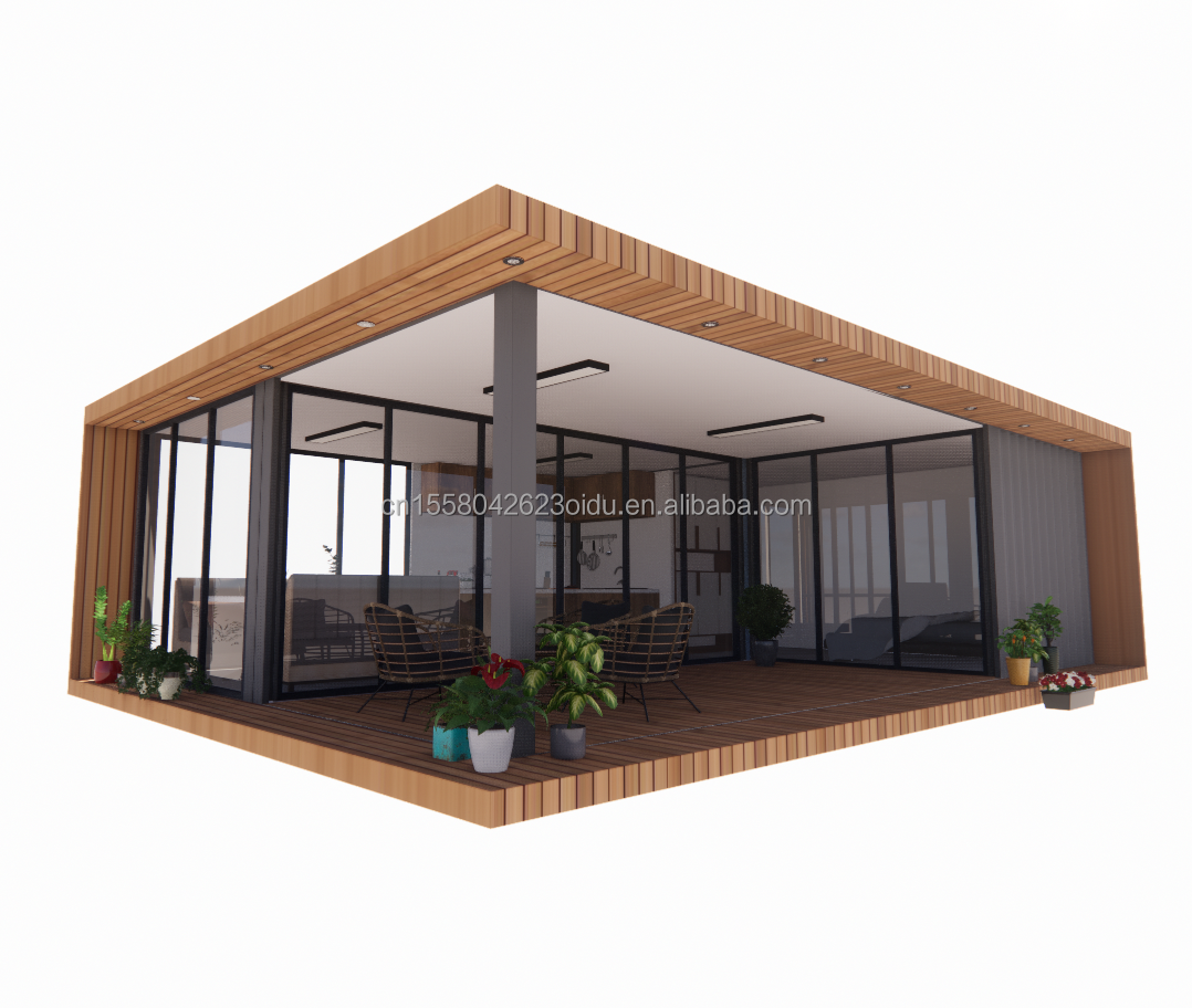 2 Bedrooms Prefabricated Tiny Home Made of Steel Material for Modern Design Wooden Residential Home in Outdoor Office