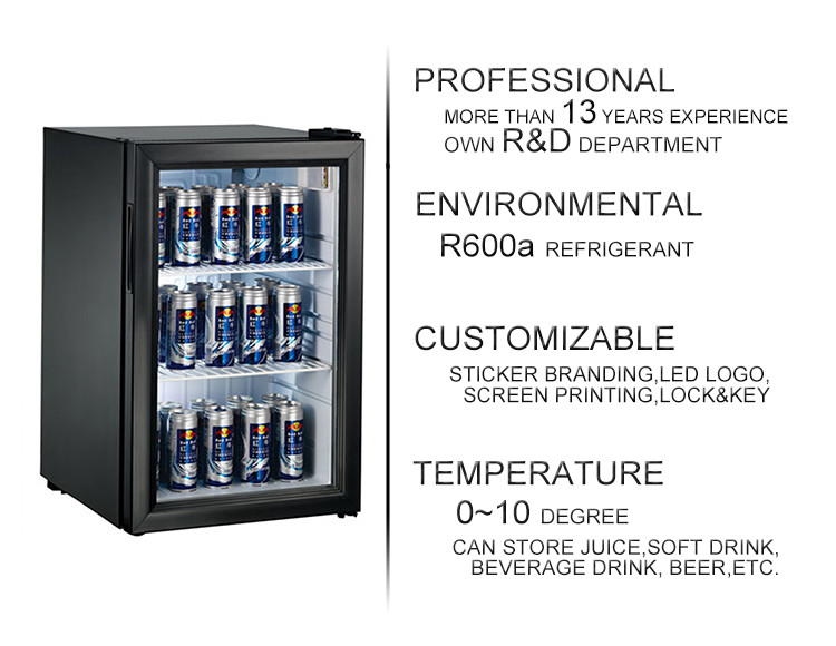 68L glass door Adjustable Shelves beverage Display Cooler SC68