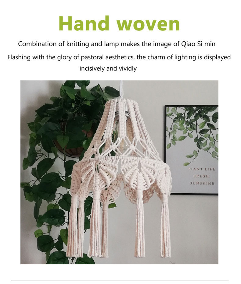 Bohemian Chandelier Hand Woven Lampshade Long Tassel Retro Decorative knitting lamp(WH-VP-216)
