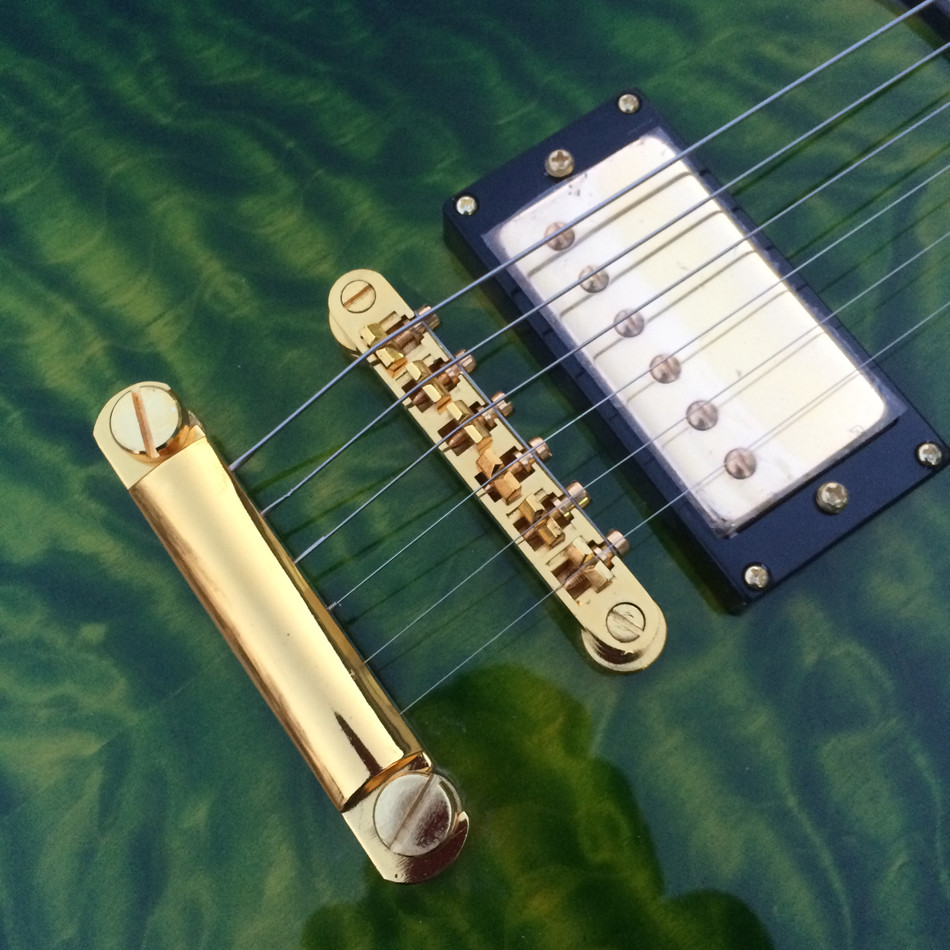 Chibson custom LP electric guitar, Green Flame Maple Top electric guitar with Gold hardware
