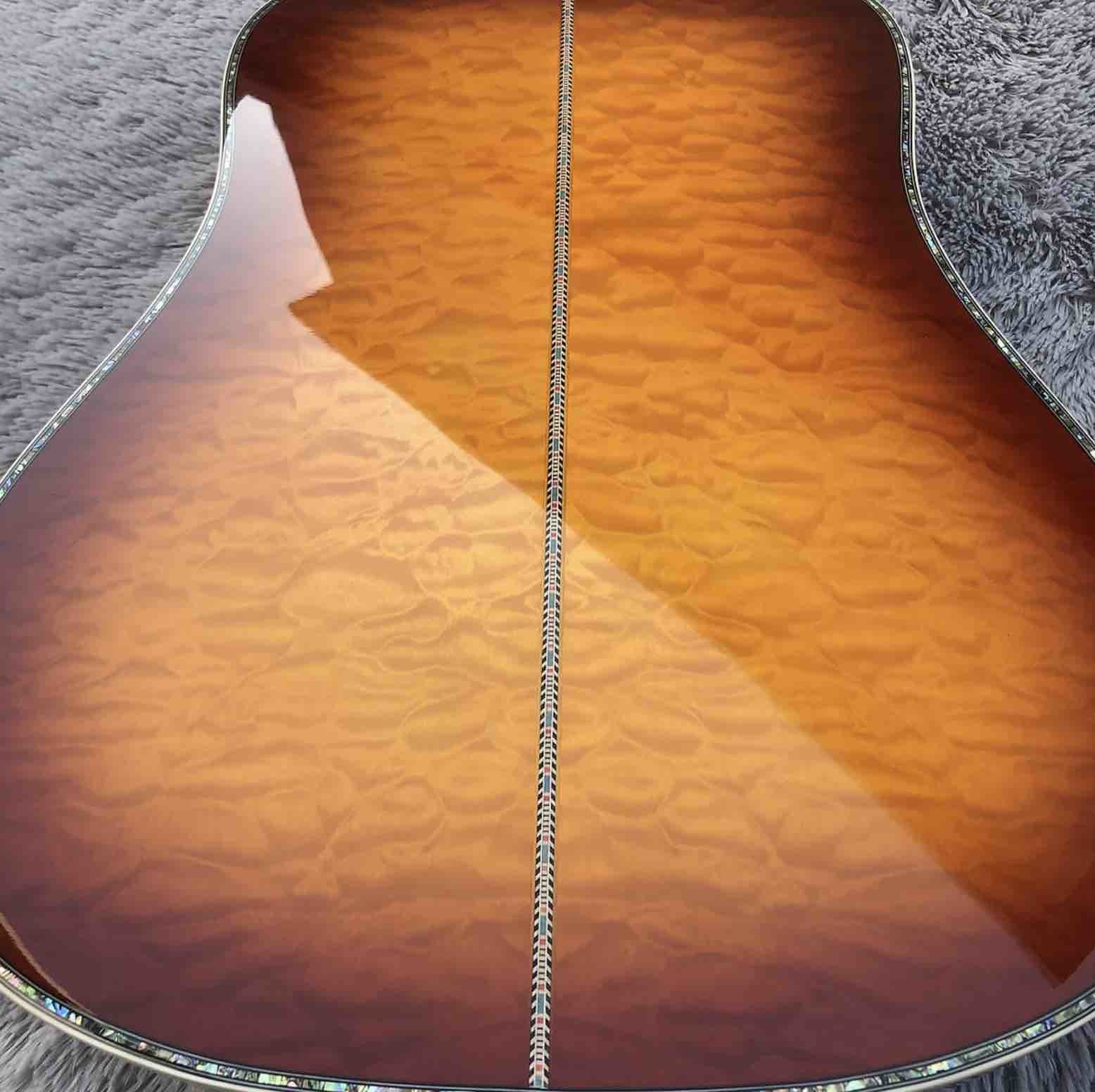41" Solid Spruce Top Abalone D Style Acoustic Guitar with Burst Maple Body Ebony Fingerboard