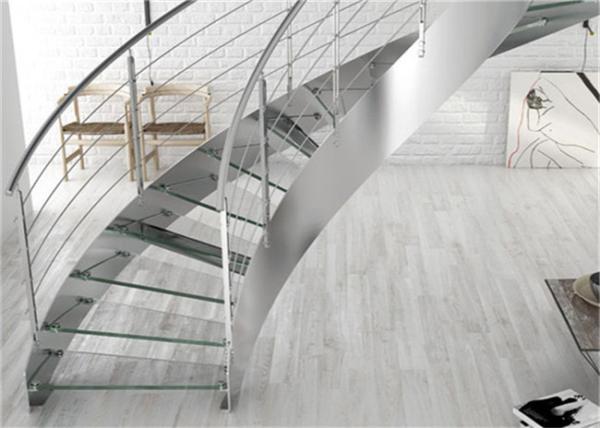 Prima Construction Modern Curved Staircase , Curved Glass Stairs with Round Post