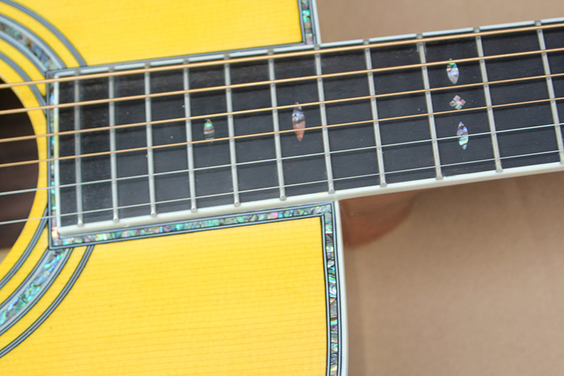 Factory custom yellow 41" full solid OM 42 acoustic guitar with ebony fretboard,Abalone binding and inlay,Wilkinson tune