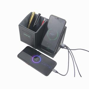 Quality Reusable Wireless Phone Charger Pen Holder , Multiscene Leather Pencil Cup Holder wholesale