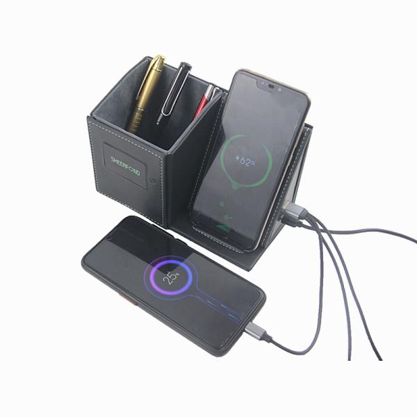 Reusable Wireless Phone Charger Pen Holder , Multiscene Leather Pencil Cup