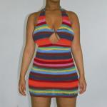 Hollow 76cm Sexy Women Dresses , Stripe Backless Knit Halter Dress