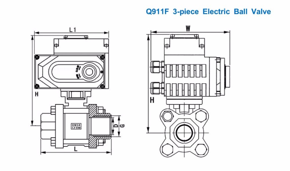 DN50 Stainless steel actuator valve flow control electric ball valve
