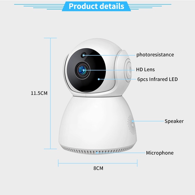 Mini indoor H.265 WIFI PT 1080P 2MP wireless onvif 128G TF card slot cloud storage home security network AP wifi camera