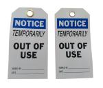 Temporarily Out Of Service Tag 5 3/4 * 3" Vinyl Notice Tag With White / Black