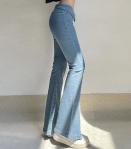 Custom Clothing Factory China V-Neck Turned-Up Flared Jeans Zipper Slit Bell