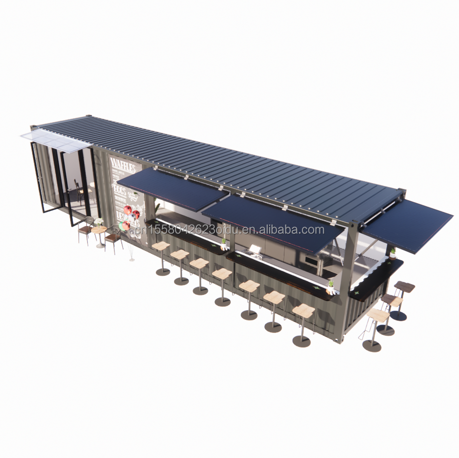 Galvanized Steel Square Tubes Main Structure 20ft-40ft Custom Modular Container Coffee Shop Food Stall with Modern Design