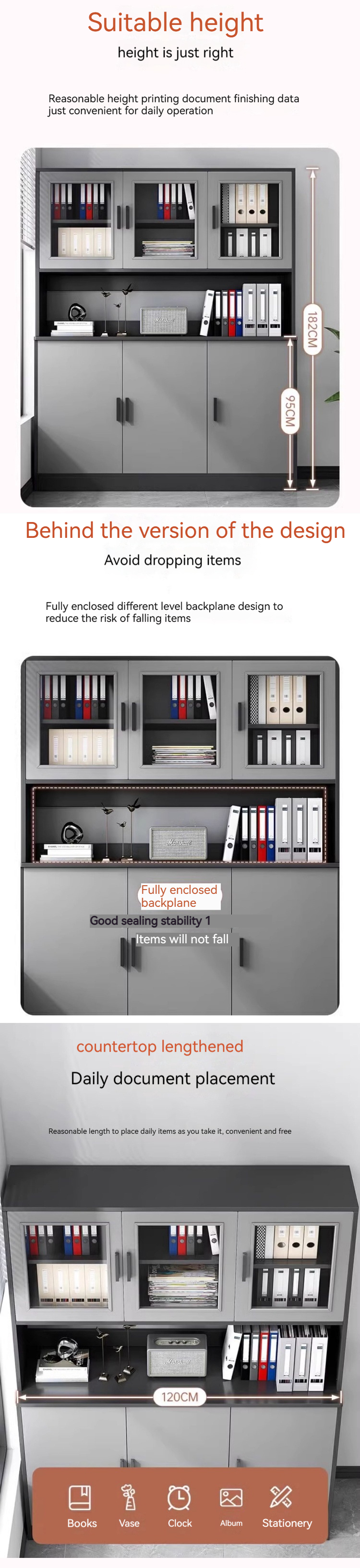 Spacious Wooden Storage Cabinet for Certificates and Trophies in Office or Living Room