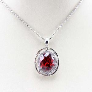 Quality Women Fashion Oval Garnet Cubic Zirconia Pendant 925 Sterling Silver Jewelry (P21) wholesale