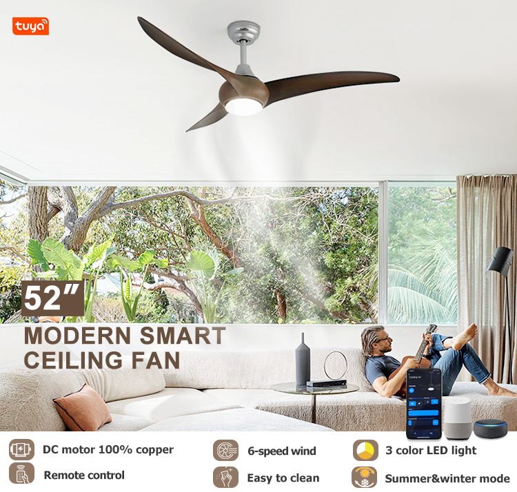 52 Inches Sliver ABS Blades Ceiling Fan with LED Light and Remote Control in Fancy Design