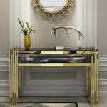 Designer Stainless Steel Console Tables With Elegant Marble Tops