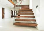 Customized Cantilevered Free Floating Stairs , Wood And Glass Staircase