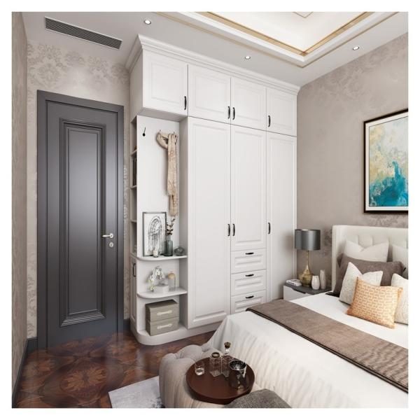 Villa Sliding Door White Wooden Wardrobe Customized Size for Modern Bedroom