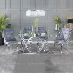 0.6m3 Modern 8 Seater Dining Table 78inch Stainless Steel Glass Dining Table