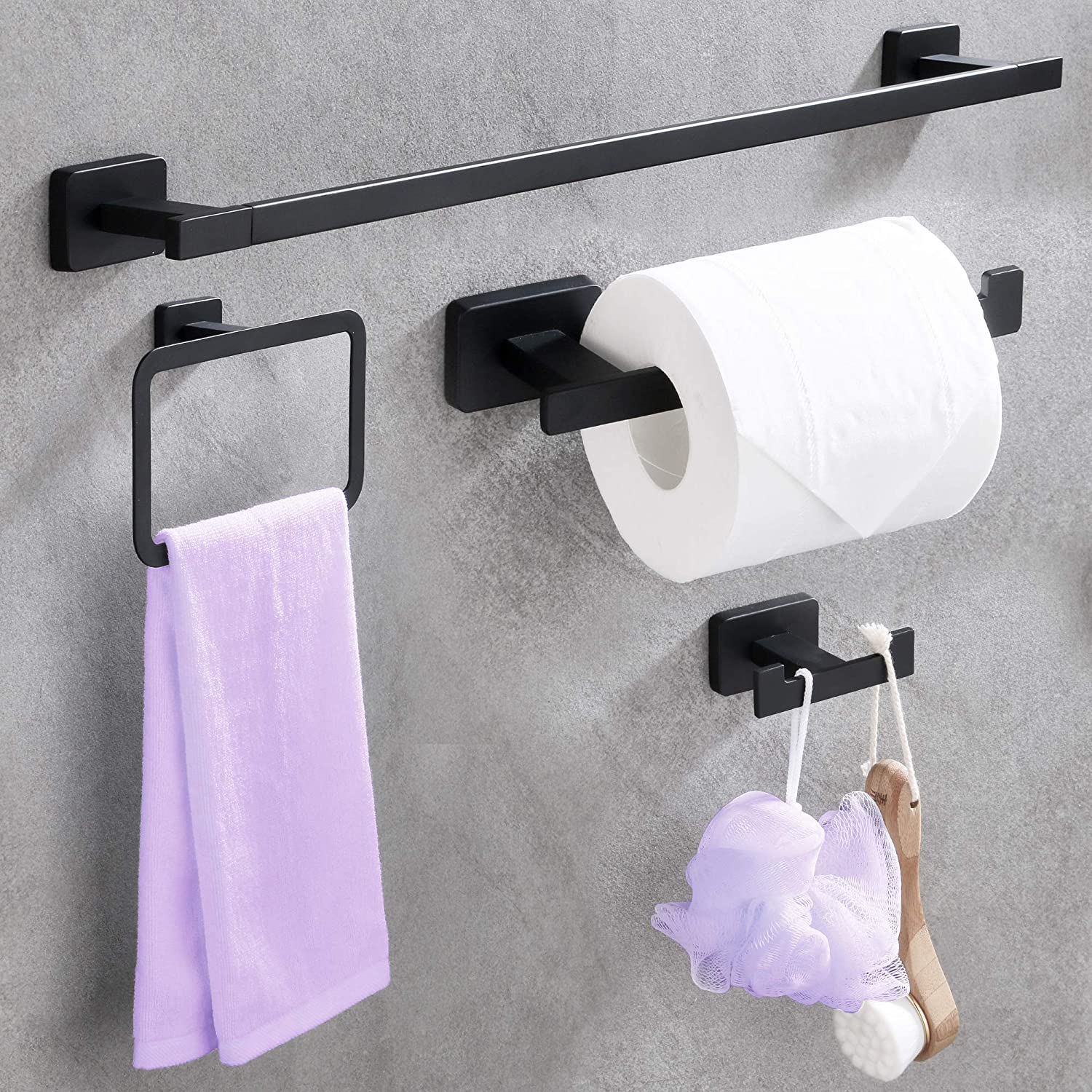 ISO9001 2015 Certified Stamping Process 4 Pieces Towel Rail Bathroom Accessories Set