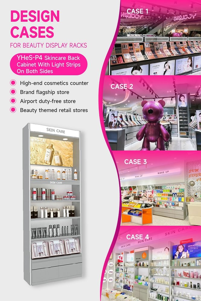 YHeS-P4 Adjustable Shelves Skincare Display Cabinet with LED Slim Spotlights