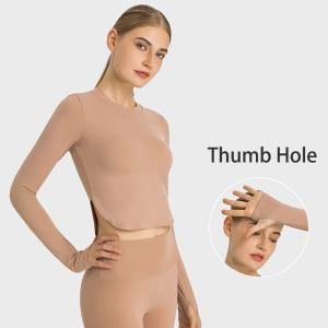 Quality Sexy Split Ladies Yoga Tops Workout Women Long Sleeve Shirts With Removable Pad wholesale