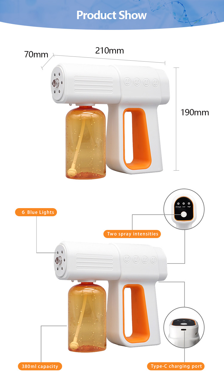 Two Colors Nano Fogging Disinfection Spray Gun Wireless Steilization Stylish Appearance
