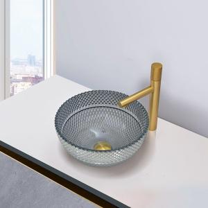 Quality Modern Crystal Glass Round Countertop Basin For Bathroom wholesale