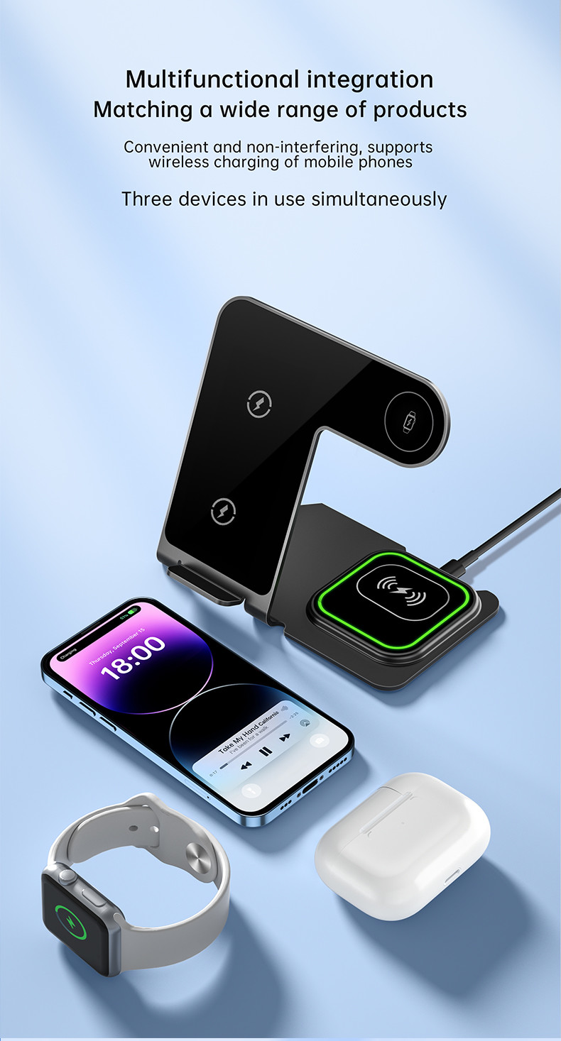 15W Aluminum Alloy Wireless Charging Stand for iPhone Samsung Qi Phones - Silver/Black/Blue/Grey